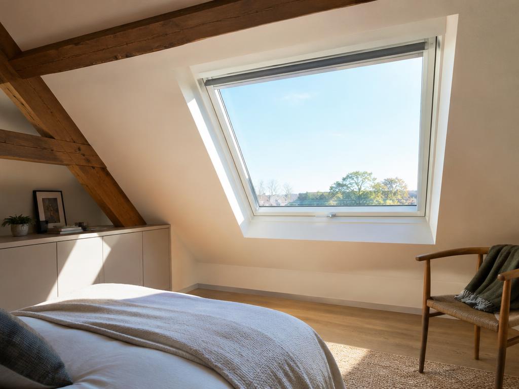 Zolderkamer met nieuw geplaatst Velux dakraam
